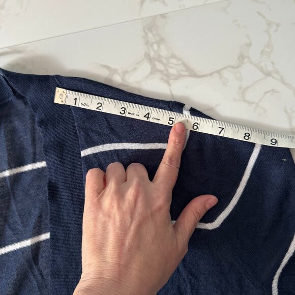 Loft Navy and White Striped Open Front Long Sleeve Cardigan – XL – Ramie/Viscose - Picture 9 of 10